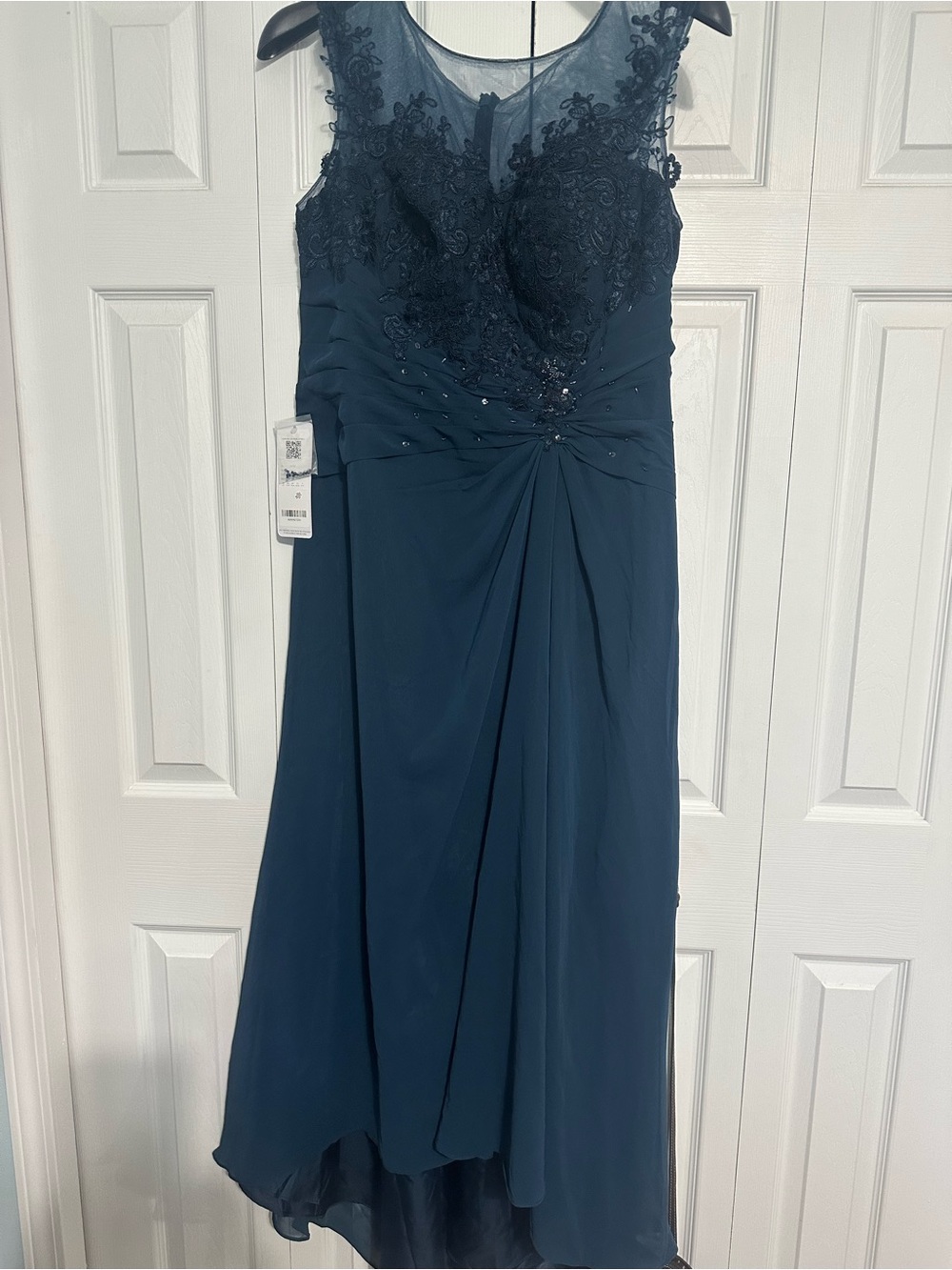 Azazie Navy Lace Bodice Midi Dress